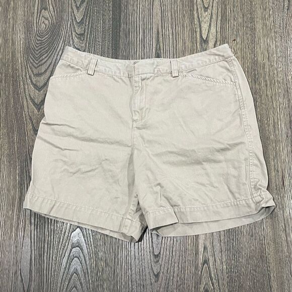 Eddie Bauer Womens Mercer Fit Bermuda Shorts Mid Rise Cotton Khaki Size 8 - Picture 1 of 6